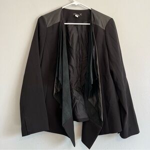 Eileen Fisher Womens Open Front Blazer Jacket Faux Leather Trim Balck Sz S Boho